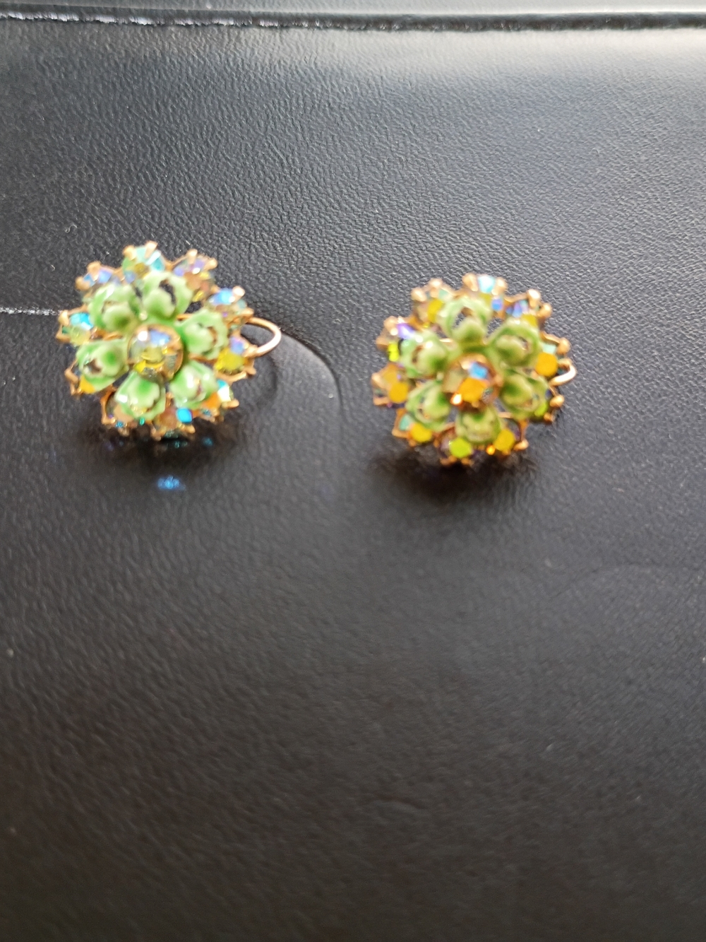 Green Floral Cluster Earrings - Unbranded
